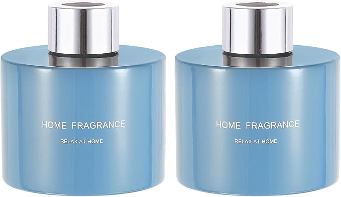 HARFINGTON 2pcs Empty Glass Diffuser Bottle 140ml/4.7oz Refillable Fragrance Accessories Aromatherapy Jar Container for Replacement Reed Diffuser DIY Home Bathroom Blue with Silver Tone Cap