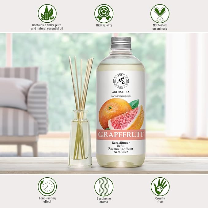 Reed Diffuser Oil Refill Grapefruit 17.0 Fl Oz (500ml) - Intensive & Long Fragrance for Room - Lasting Natural Room Scent - Refill for Office - Boutique - Restaurant - Aromatherapy
