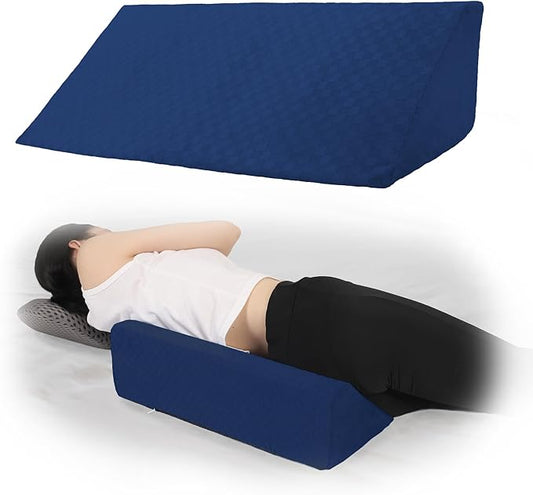 Bed Wedge Pillow for Side Sleeping Sponge Filled Body Positioning Triangle Pillow Suitable for Pregnancy and Surgery Prevent Bed Sore for Leg and Back Support with Pillow Case (Navy Blue)