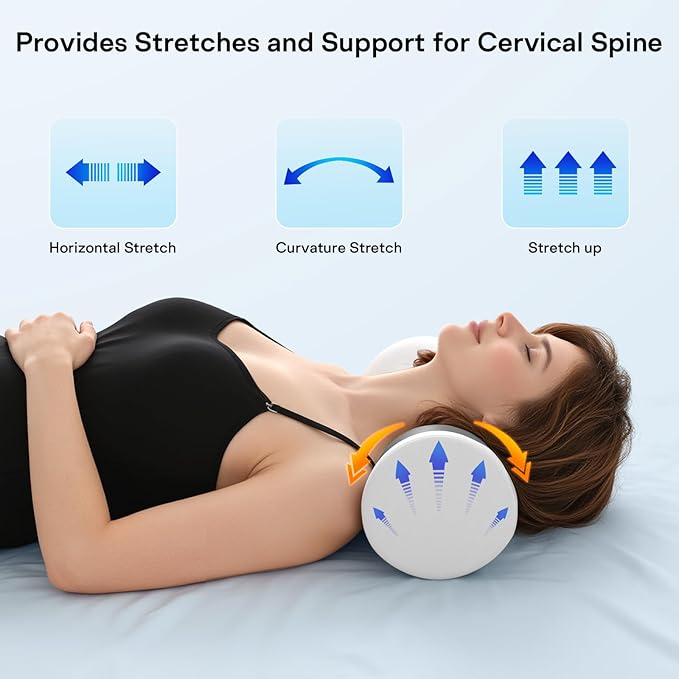 Neck Roll Pillow - Memory Foam Round Neck Pillow for Sleeping - Cooling Cover Cervical Roll Pillow - Ergonomic Bolster Pillow for Neck, Leg, Back, Yoga, Relaxing (Grey White)