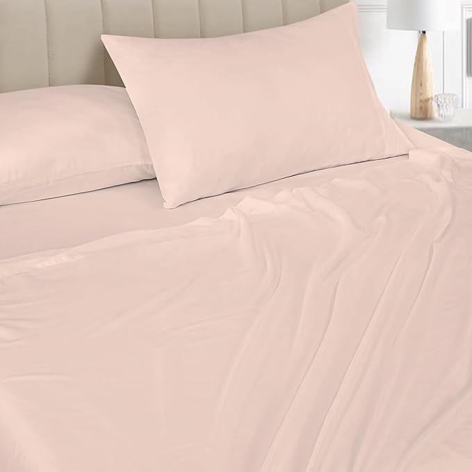 ROYALE LINENS Bamboo Viscose King Sheet Set - Cooling Bed Sheet Set - 1 Fitted, 1 Flat & 2 Pillowcase - Fits Up to 16" - Organic Viscose Derived from Bamboo - Bedding Sheet Set (King, Morganite)