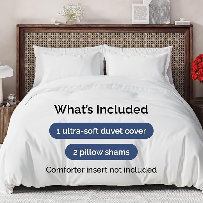 Duvet Cover Oversized Queen Size Set - Extra Soft Oversized Queen Duvet Cover with 2 Pillow Shams - Hotel Luxury, Easy Care & Fade Free w/ Zipper Closures & Ties - Comfy, Cozy & Breathable (White)