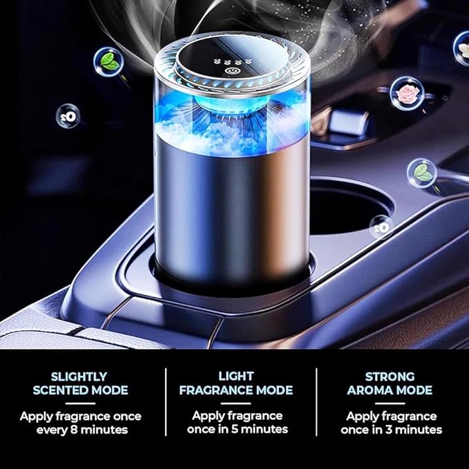 Spray Car Viewing Aromatherapy Diffuser, Long-Lasting Car Air Freshener Diffuser, Auto On/Off Intelligent Diffuser for Car, with 4 Adjustable Lights 3 Mist Level for Home Car (White Tea)
