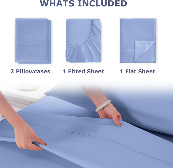 California King Size Bed Sheet Set - 4 Piece Soft Microfiber Sheets with Deep Pockets, Cooling Technology, and Wrinkle-Free Pillowcase. Hotel-Quality, Durable Bedding, Chambray Blue