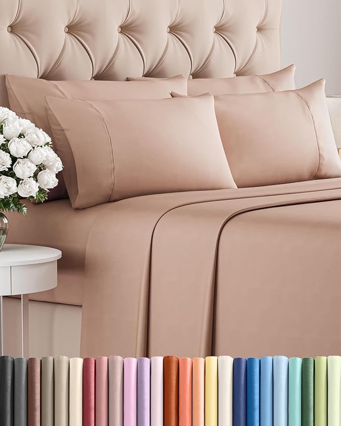 Queen 6 Piece Sheet Set - Comfy, Breathable & Cooling - Hotel Luxury Bedding for Women, Men, Kids, Teens and Children - 1 Flat & 1 Fitted Sheet & 4 Pillowcases w/ Deep Pockets - Wrinkle Free - Mauve