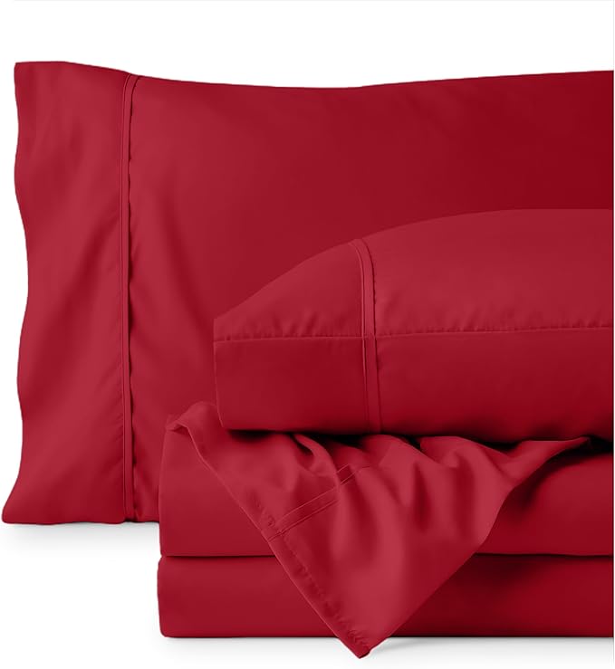 Bare Home Hotel Luxury Twin Sheet Set, Extra Soft - 4 Piece Set - Deep Pockets - Easy Fit - Cooling & Breathable - Wrinkle, Fade, Stain Resistant - Includes 2 Pillowcases (Twin, Red)