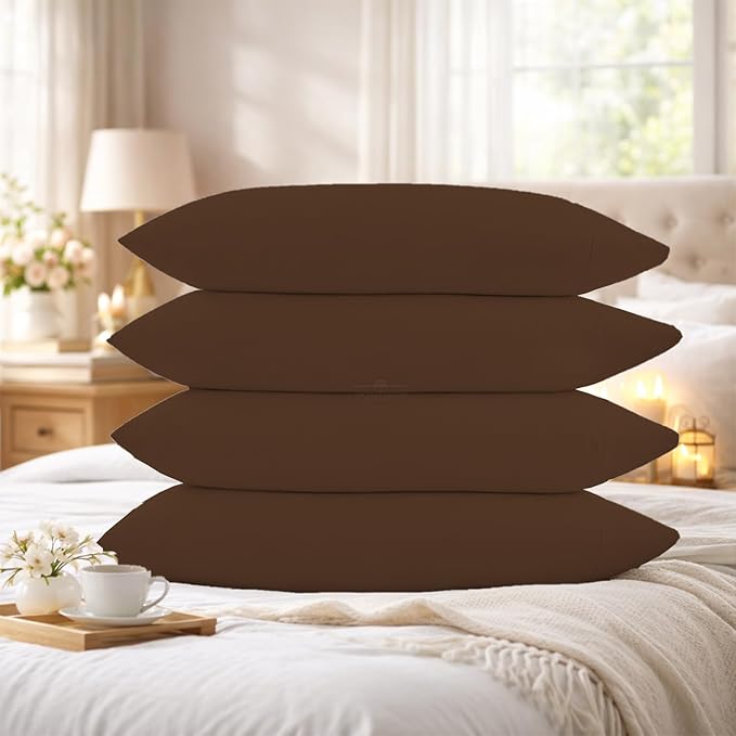 400 Thread Count 100% Egyptian Cotton Queen Size Pillowcases Set of 4, Soft & Breathable Sateen Weave, Envelope Closure, Hotel Luxury Bed Linen, Durable & Fade Resistant, 20"x30", Chocolate