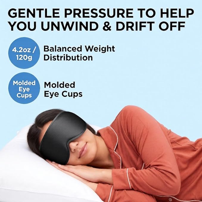 100% Blackout Weighted Sleep Mask - 3D Contoured Eye Mask for Sleeping, Zero Eye Pressure Design, Soft Breathable Fabric,Eye Cover for Bedtime Relaxation, Camping and Travel Nap, Black