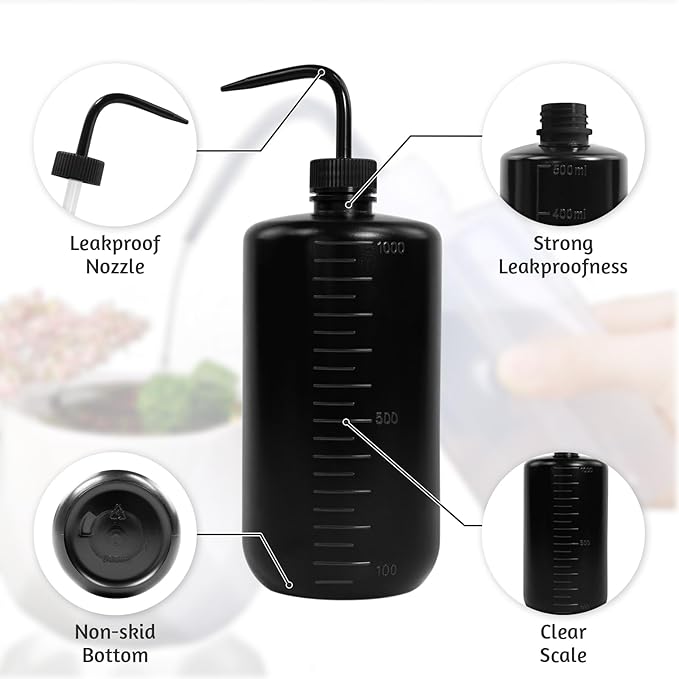 4 Packs Tattoo Wash Bottle Water Squirt Squeeze Diffuser Bottles (Black, 1000ml)