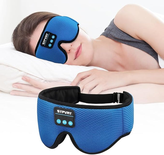 Bluetooth Sleep Mask Wireless Headphones 3D Bluetooth Eye Mask for Side Sleepers SYPVRY Blackout Eye Mask with Headphones Speaker for Airplane,Travel, Haze Blue