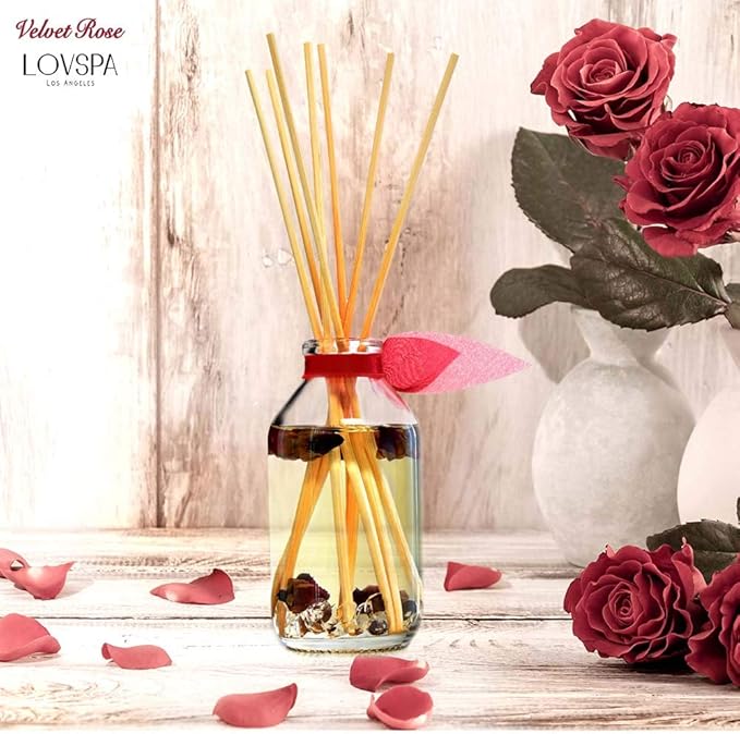 Reed Diffuser Set, Velvet Rose Scented Oil Diffuser with Sticks, Home Fragrance Accessories for Bathroom Shelf Decor, Aroma Diffusers for Home or Office Desk, USA Made