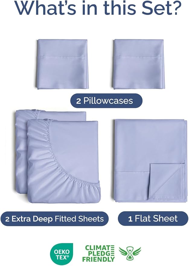 Extra Deep Split King Sheet Set - 5 Piece Breathable & Cooling Bed Sheets - Easily Fits 18 to 24 inch Mattress - Ultra Soft, Wrinkle & Fade Free w/ Extra Deep Pockets - Hotel Luxury Bedding - Lavender