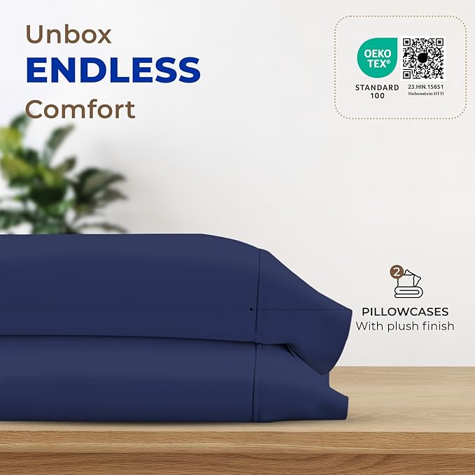 Thread Spread 100% Egyptian Cotton Pillow Cases Queen Size Set of 2 - Luxury 1000 Series Paradise Collection Queen Pillow Cases (Navy Blue), Soft Cooling Sateen Hotel Egyptian Cotton Pillowcases