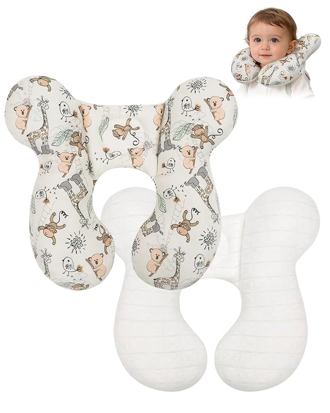 KAKIBLIN Baby Travel Pillow, Baby Neck Pillow for Car Seat, U-Shaped Head and Neck Support for Stroller Pushchair, Soft Cooling Breathable Infant Head Pillow for Newborn Toddler