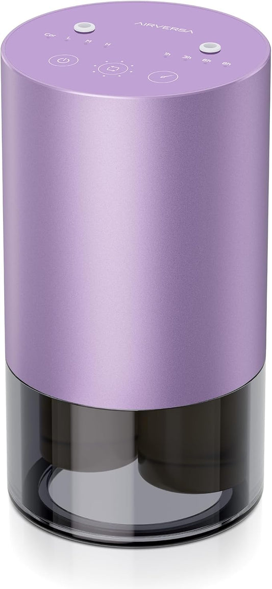 Airversa Dual-Nozzle Waterless Essential Oil Diffuser for Home Rechargeable Scent Diffusers with 5 Timer Settings, 4 Mist Levels with Vehicle Mode for Car Room Studio Office, Lavender Metal