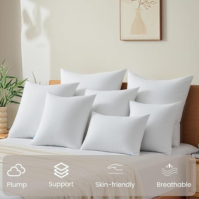 QUIETSEA 14x14 Pillow Inserts, 2 Pack Down Alternative Throw Pillow Inserts, Fluffy Soft Square Decorative Pillows for Bed, Couch and Sofa