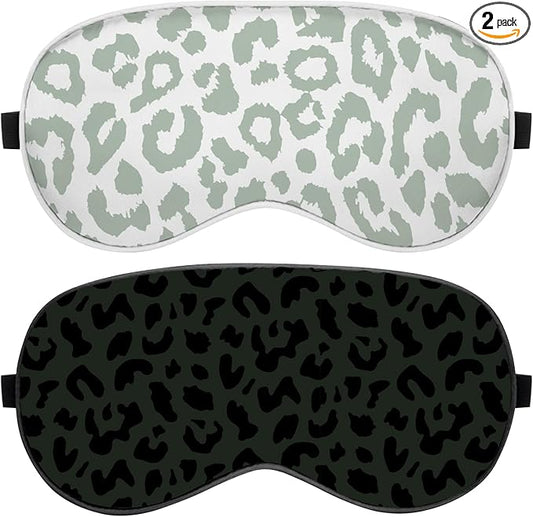2 PCS Sleep Eye Mask Silk Sleeping Soft with Elastic Strap Eye Sleep Shade Cover for Cute Aesthetic Unisex Women Girls for Airplane Travel Nap-Black White Leopard