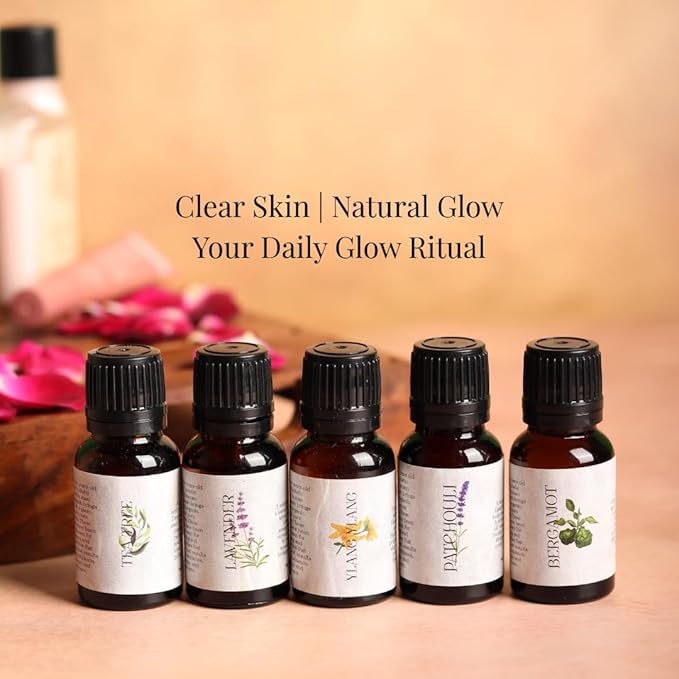 Amayah Essential Oils Set for Skin Glow & Self Care | Patchouli, Lavender & Botanical Oils for Face, Relaxation & Aromatherapy | Natural Skincare Oil Kit for Radiant Skin (Combo Pack 5)