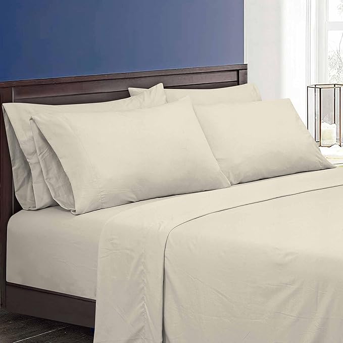 ROYALE LINENS 6 Piece Queen Sheets Set - Soft Brushed 1800 Microfiber Bedding - 1 Fitted and 1 Flat Sheet, 4 Pillow Cases - Wrinkle Free & Fade Resistant - Hotel Luxury Bed Sheets Set (Birch, Queen)