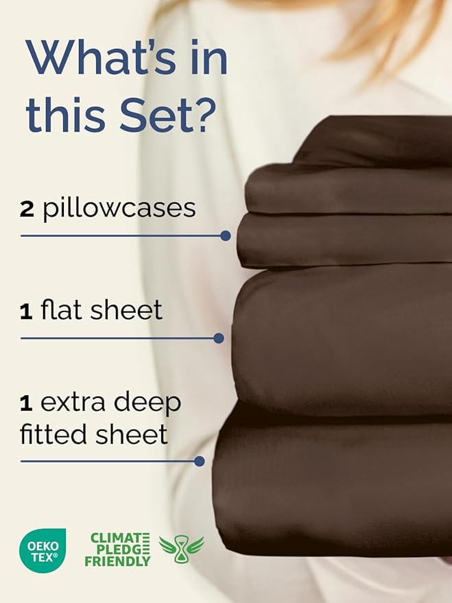 Extra Deep Full Sheet Set - 4 Piece Breathable & Cooling Bed Sheets - Easily Fits 18 to 24 inch Mattress - Ultra Soft, Wrinkle & Fade Free w/ Extra Deep Pockets - Comfy Hotel Luxury Bedding - Brown