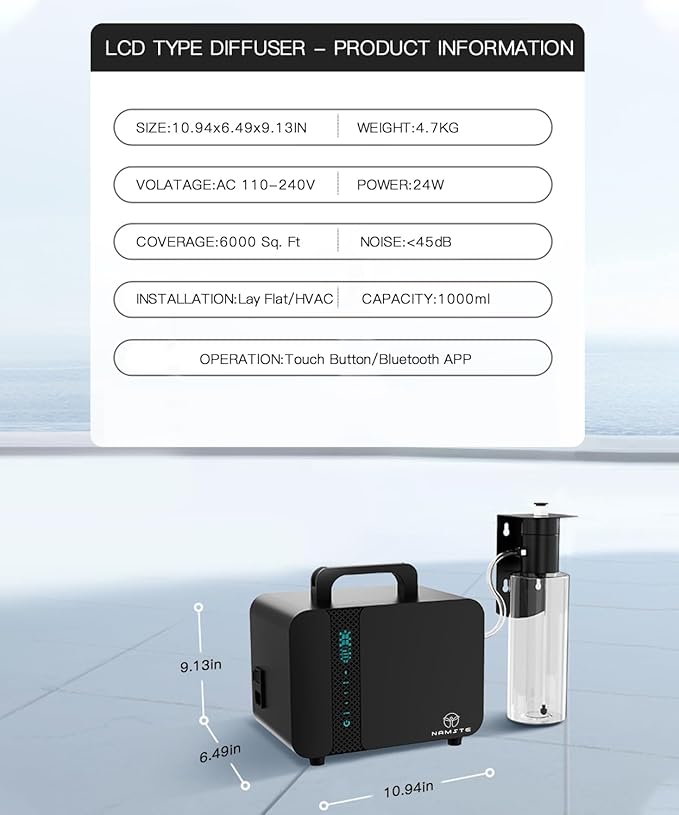 2026 Upgraded 6500 Sq.Ft Waterless Aroma Diffuser 1000ml Large Capacity HVAC Scent Machine with APP & LCD Control Smart Diffuser for Hotel Mall Office Home - Long Lasting