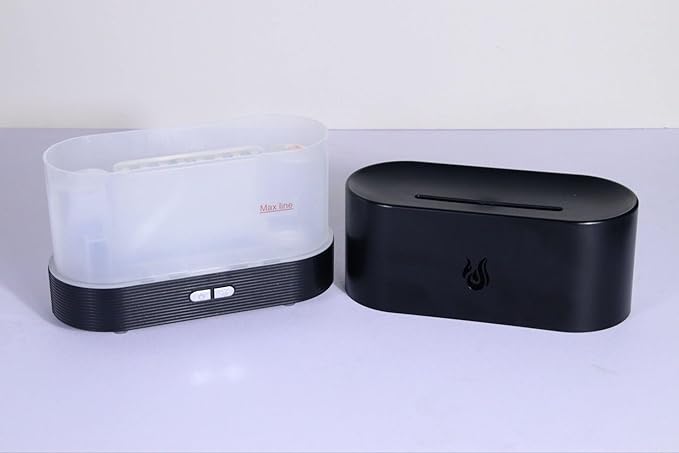 Flame Effect Essential Oil Diffuser, Black, LED Mood Light, 2-Button Control