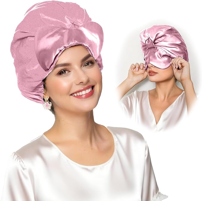 2-in-1 Satin Sleep Bonnet with Eye Mask for Women –Silk-Lined Hair Bonnet for Sleeping, Adjustable, Anti-Frizz for Curly Hair