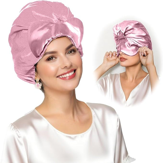 2-in-1 Satin Sleep Bonnet with Eye Mask for Women –Silk-Lined Hair Bonnet for Sleeping, Adjustable, Anti-Frizz for Curly Hair