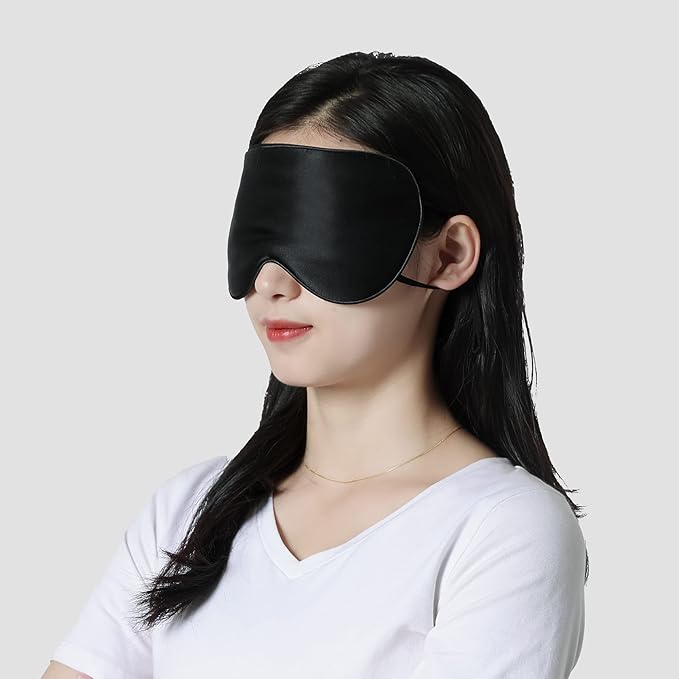 Sleep Mask for Women Men, Mulberry Silk Eye mask for Sleeping, Unique Adjustable Ear-Hanging Strap, Large Size