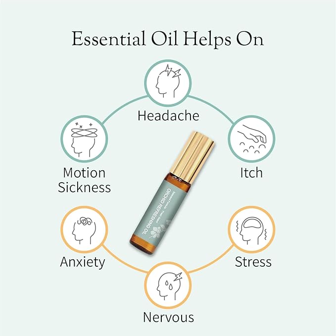 Organic and Kid-Friendly Essential Oil Blend Roll on for Stress Relief, Headache, Itch Relief and Heat Stroke, Includes Orchid, Menthol, Peppermint, Eucalyptus, Wintergreen, 5 ml.