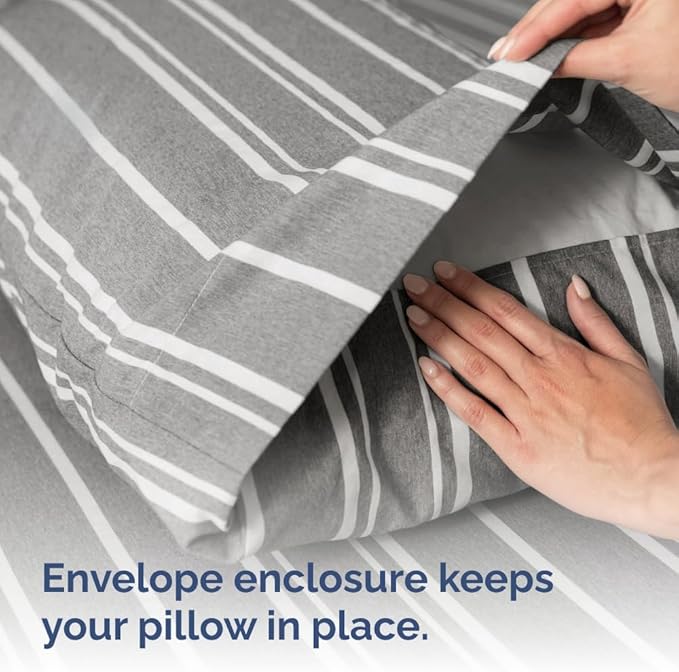 King Standard Pillow Cases Set of 4 - Soft Hotel Quality Pillowcase Covers - Comfy Bedding for Women, Men, Kids & Teens - Machine Washable Pillow Protectors - 4 Piece Set - King Standard Grey Stripes