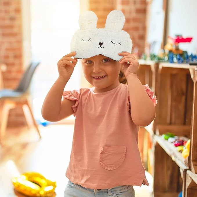Easter Bunny Sleeping Mask, Soft Fluffy Plush Rabbit Blindfold Novelty Sleep Mask Eye Cover Eyeshade for Kids Girls Boys Women Men Night Nap Travel Meditation (White, Rabbit)