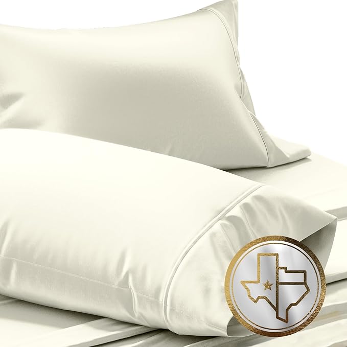 TEXAS LINEN CO. Luxury Egyptian Cotton King Sand Pillow Cases Set of 2-1000 Series Lonestar Lovin' Collection Pillowcases for Sleeping, Cooling Pillow Cover, Extra Long Staple Hotel Pillow Cases