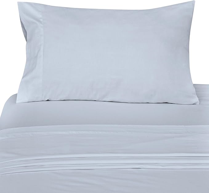 ROYALE LINENS 300 Thread Count 100% Long Staple Combed Cotton Sheet Set - 4 Piece Queen Bed Sheets - 1 Fitted, 1 Flat & 2 Pillow Cases - Soft Cool & Crisp Sheet Set (Queen, Sky Blue)