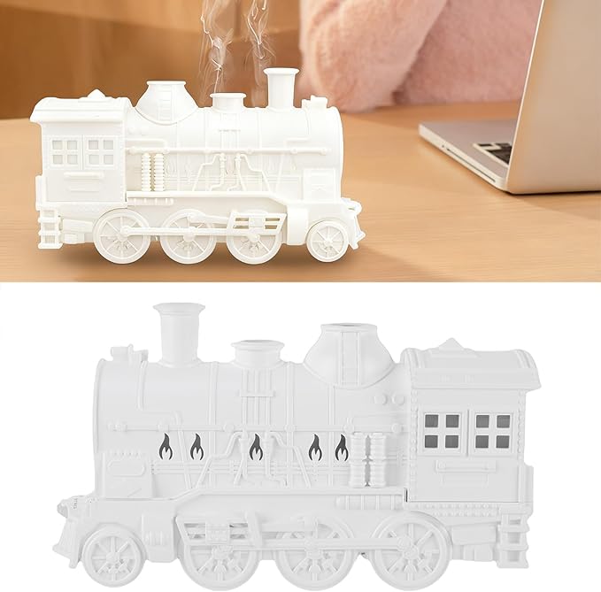 Fabater 300ML Train Shaped Humidifier with Night Light for Bedroom Desk, Train Essential Oil Diffuser Cool Mist Humidifier Dual Spray Modes (White)