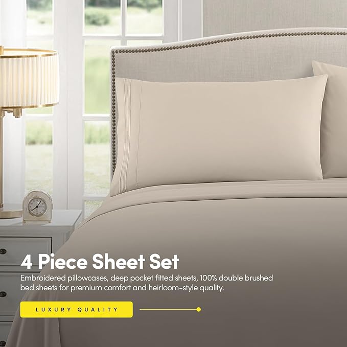 1500 Supreme Collection California King Sheet Sets Beige Cream - Luxury Hotel Bed Sheets and Pillowcase Set for Cal King Mattress - Extra Soft, Elastic Corner Straps, Deep Pocket Sheets Beige Cream