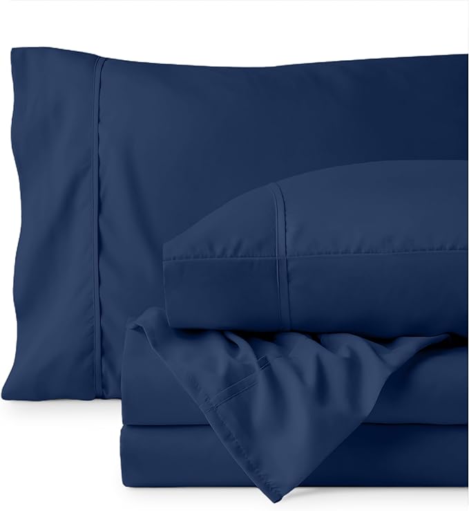 Bare Home Hotel Luxury Twin XL Sheet Set, Extra Soft - 4 Piece Set - Deep Pockets - Easy Fit - Cooling & Breathable - Wrinkle, Fade, Stain Resistant - Includes 2 Pillowcases (Twin XL, Dark Blue)