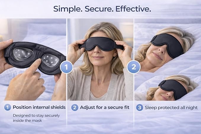 Sleep Mask for Cataract & LASIK Recovery – Adjustable Precision Shield System – 3D Contoured Eye Protection for Comfortable Sleep.