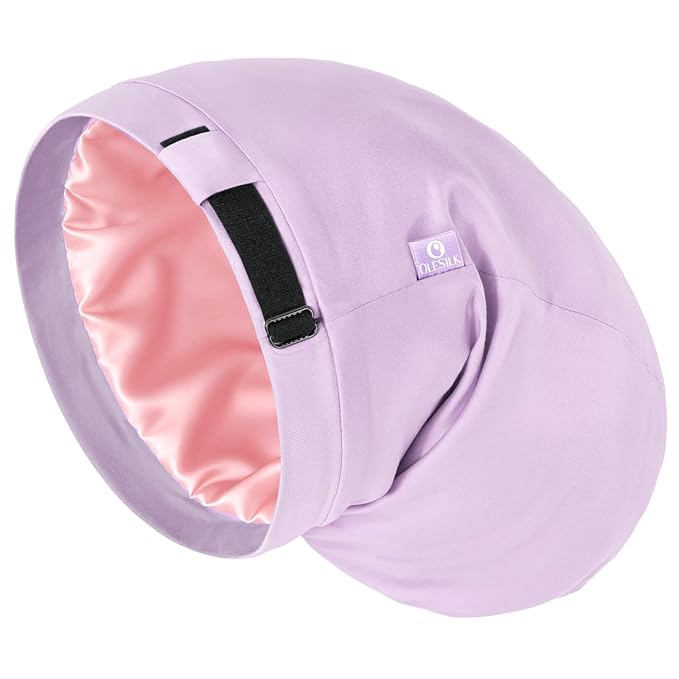 OLESILK Silk Bonnet for Long Hair, Long Hair Bonner for Sleeping Women&Men, Long Bonnets for Braids, Extra Large Bonnet Loc Cap Hair Cover Light Purple