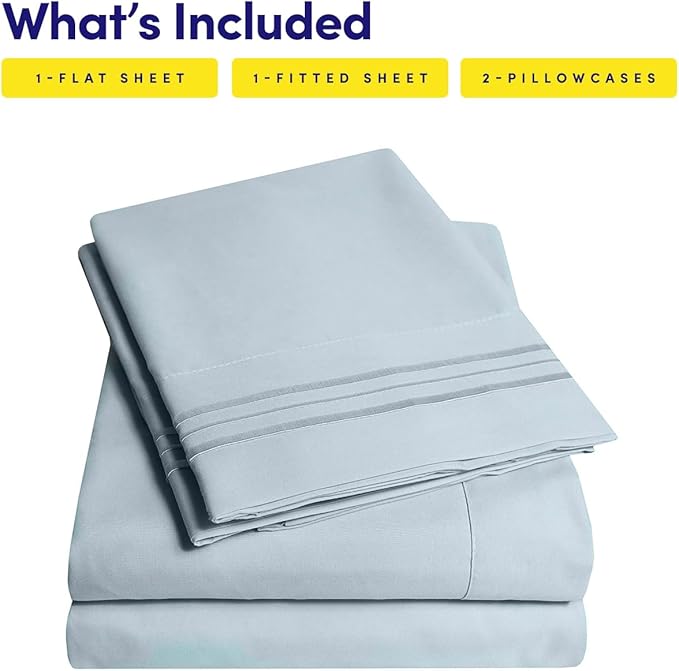 1500 Supreme Collection Twin Sheet Sets Misty - 3 Piece Bed Sheets and Pillowcase Set for Twin Mattress - Extra Soft, Elastic Corner Straps, Deep Pocket Sheets, Twin Misty