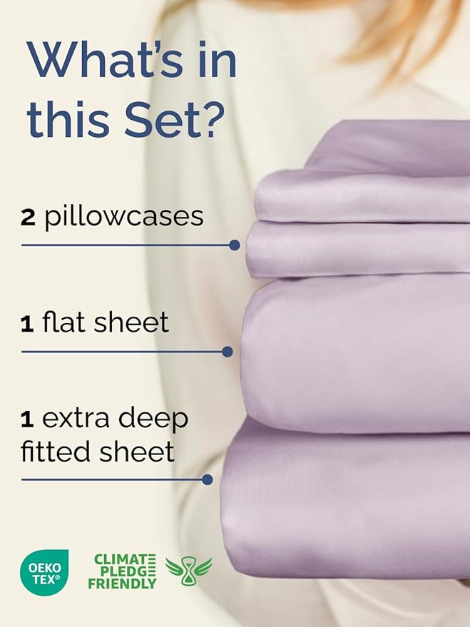 Extra Deep Cal King Sheet Set - 4 Piece Breathable & Cooling Bed Sheets - Easily Fits 18 to 24 inch Mattress - Soft, Wrinkle & Fade Free w/ Extra Deep Pockets - Hotel Luxury Bedding - Light Lavender