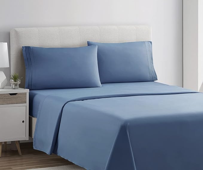 Clara Clark Premier 1800, Twin XL 3PC Microfiber Bed Sheets Set, Blue Heaven, Deep Pocket, Fade Resistant, Breathable