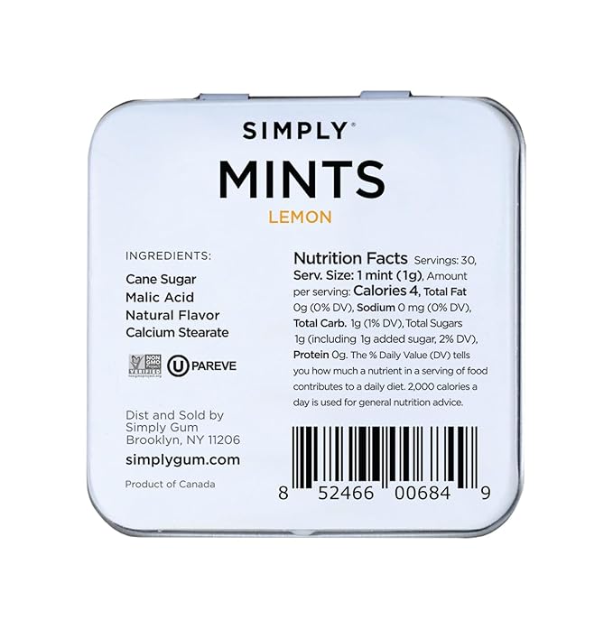 SIMPLY MINTS Natural Lemon Hard Candy, 6 Pack (180 Pieces), Tart and Tangy| Aspartame-Free, Sorbitol-Free, Xylitol-Free, Vegan, Kosher, Non-GMO