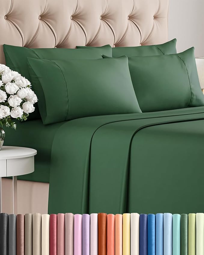 Full 6 Piece Sheet Set - Comfy, Breathable & Cooling - Hotel Luxury Bedding for Women, Men, Kids, Teens and Children - 1 Flat & 1 Fitted Sheet & 4 Pillowcases w/ Deep Pockets - Wrinkle Free - Emerald