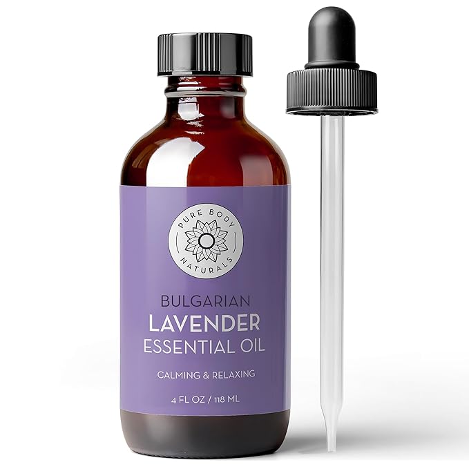 Pure Body Naturals Bulgarian Lavender Essential Oil, 4 Fl Oz - Therapeutic Grade 100% Pure Lavender Essential Oil from Bulgaria – for Diffuser, Aromatherapy & DIY