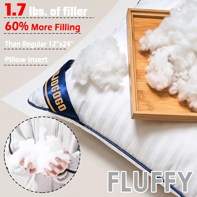 JOJOGOGO 12x20 Indoor Lumbar Pillow Inserts Set of 2, 12 x 20 White Fluffy Decorative Toss Pillows for Couch Patio Sofa and Indoor Decor Synthetic Down Alternative Throw Pillow Inserts