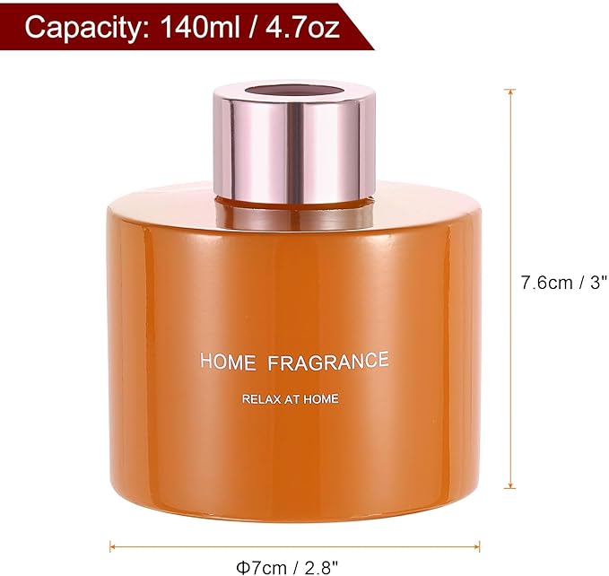 HARFINGTON 4pcs Empty Glass Diffuser Bottle 140ml/4.7oz Refillable Fragrance Accessories Aromatherapy Jar Container for Replacement Reed Diffuser DIY Home Bathroom Orange with Gold Tone Cap