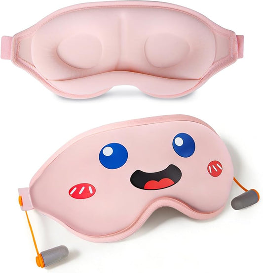 3D Blackout Sleep Mask with Ear Plugs Adjustable Soft Travel Eye Mask for Airplane & Night Sleeping Pink