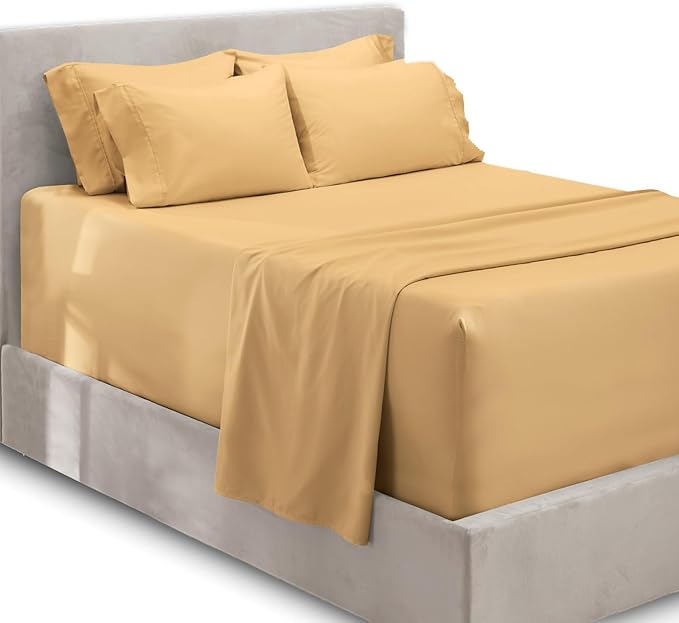 Hearth & Harbor Extra Deep Pocket Sheets - Fits Mattress 18-24 Inches Deep - Extra Deep Pocket Split King Size Sets - 7 Piece Split King Size - Camel