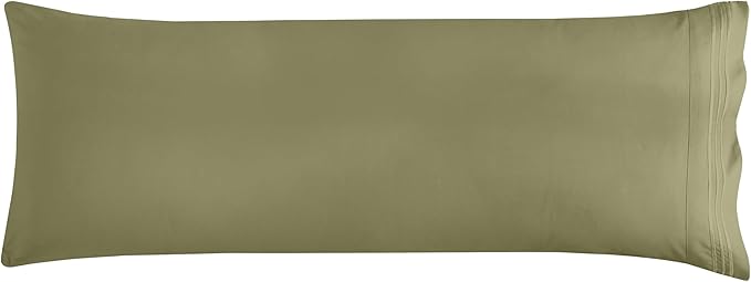 Mocassi 1-Piece Premium Body Pillowcase 1800 Series Hotel Quality Microfiber - Soft and Breathable with 3-Line Embroidery Wrinkle and Stain Resistant, Easy Care, 21" x 54", Sage Green